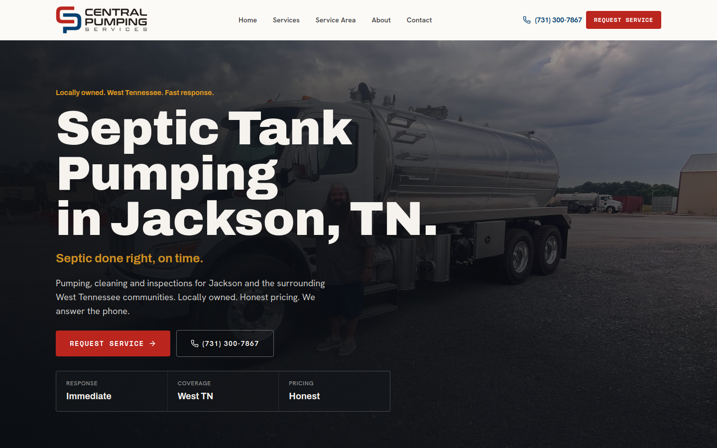Central Pumping Services website mockup