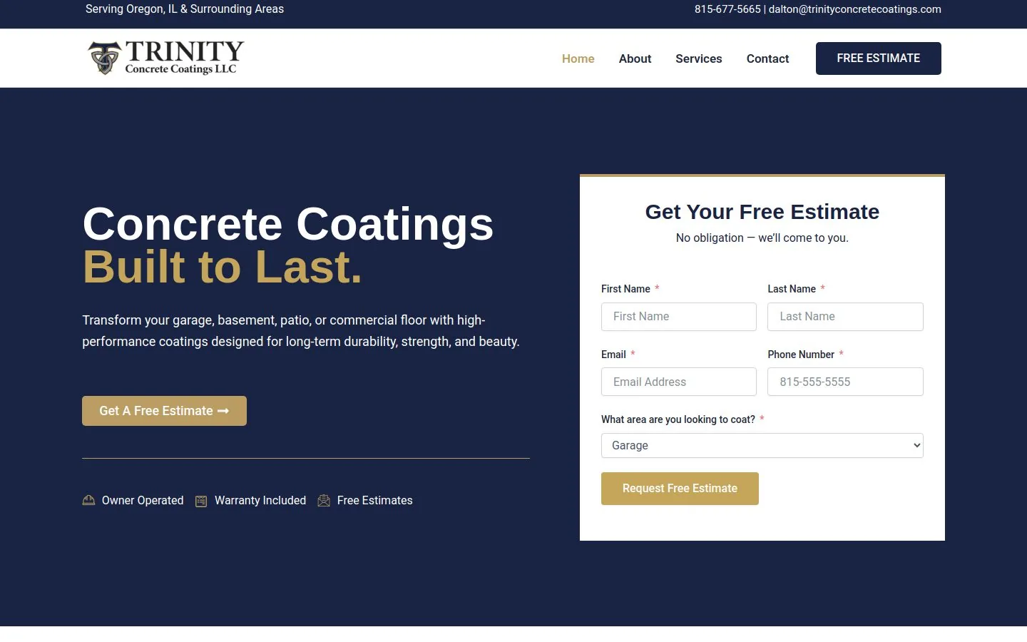 Trinity Concrete Coatings website mockup